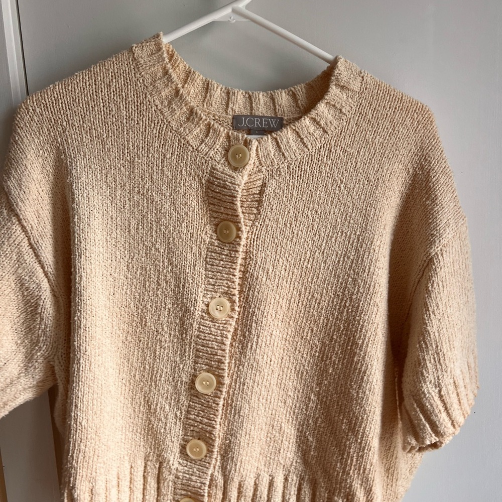 J.Crew - “Warm Sesame” Short-Sleeve Button Front Cardigan | Chunky Knit | Size L